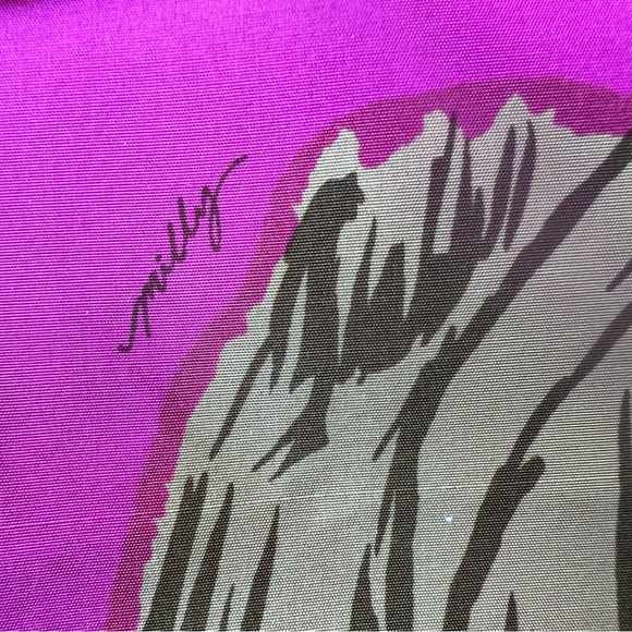 Milly New York Fuchsia Pink Green Abstract Floral Silk Pleated Skirt Size 2 - Picture 6 of 6